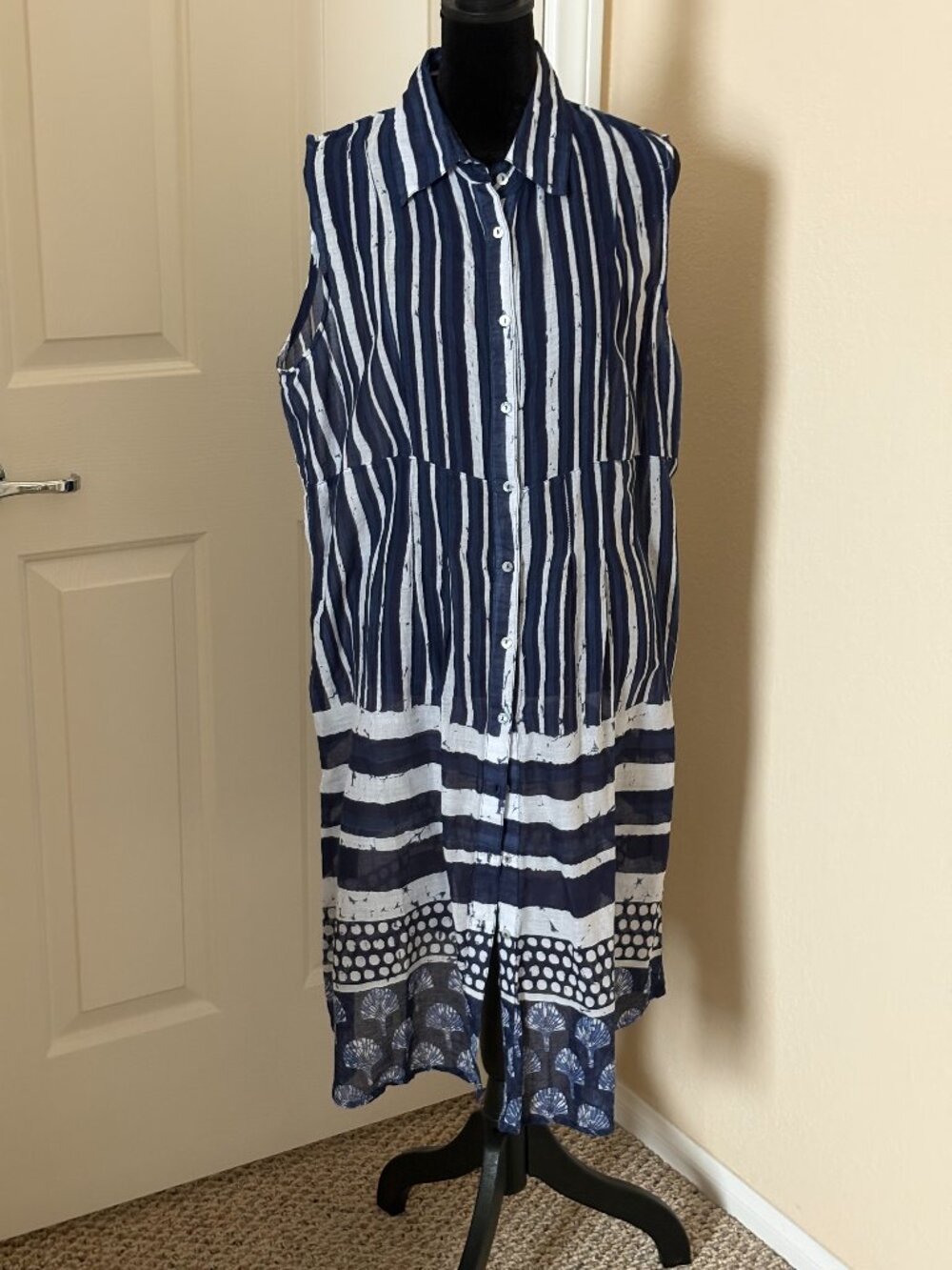 Dolma sleeveless dress, XL, Blue & White